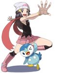  beanie blue_eyes blue_hair boots censored convenient_censoring gen_4_pokemon hat hikari_(pokemon) pink_footwear piplup pokemon pokemon_(anime) pokemon_(creature) ryunryun skirt 