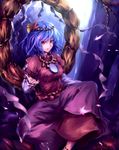  bad_id bad_pixiv_id beckoning blue_hair fangdan_runiu light mirror onbashira purple_hair red_eyes rope shide shimenawa short_hair solo touhou yasaka_kanako 