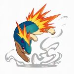  blue_fur fire full_body mistray-art no_humans pokemon pokemon_(creature) quilava red_eyes signature simple_background solo two-tone_fur white_background yellow_fur 