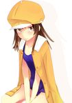  bad_id bad_pixiv_id bakemonogatari brown_eyes brown_hair cabbie_hat hat jacket jacket_on_shoulders monogatari_(series) one-piece_swimsuit rosa_tsubomi school_swimsuit sengoku_nadeko short_hair solo swimsuit 