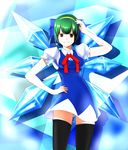  akimichi black_legwear bow breasts cirno cirno_(cosplay) cosplay dress green_hair hair_bow idolmaster idolmaster_(classic) medium_breasts mole otonashi_kotori red_eyes short_hair smile solo thighhighs touhou wings zettai_ryouiki 