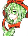  bad_id bad_pixiv_id face front_ponytail green_eyes green_hair hair_ribbon kagiyama_hina kanae_(aab) ribbon smile solo touhou 