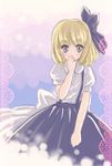  alice_margatroid alice_margatroid_(pc-98) blonde_hair blue_eyes bow covering_mouth hair_bow hanaki_misa short_hair solo suspenders touhou touhou_(pc-98) 