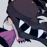  claws commentary_request from_behind gu_gu12435 highres looking_back mawile mega_mawile pokemon pokemon_(creature) pokemon_focus red_eyes sharp_teeth solo teeth twintails white_background 
