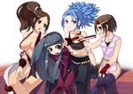  bare_shoulders blue_eyes blue_hair blush breasts brown_eyes brown_hair cleavage closed_fan earrings fan fang fatal_fury fingerless_gloves folding_fan gloves japanese_clothes jewelry kula_diamond large_breasts leona_heidern long_hair multiple_girls navel ninomae_ichijiku pants pelvic_curtain ponytail red_eyes ryuuko_no_ken shiranui_mai short_hair simple_background sitting strapless the_king_of_fighters thighhighs tubetop yuri_sakazaki 