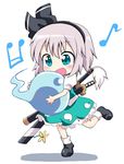  blush hitodama hug konpaku_youmu konpaku_youmu_(ghost) massala musical_note open_mouth smile solo sword touhou weapon 