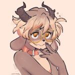 androdraw anthro blush bovid caprine collar eyewear floppy_ears flustered glasses headshot_portrait hi_res horn humanoid jasper_(ntr_throwaway) male mammal portrait solo spiral spiral_eyes
