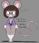 2024 angry anthro bandage bandaged_leg black_eyes blush blush_lines breasts brown_hair clothed clothing cross-popping_vein dialogue digital_media_(artwork) english_text female flat_chested grey_background grey_body hair ida_(usagibun1) keikogi looking_at_viewer mammal martial_arts_uniform mouse murid murine panties panty_shot pose rodent simple_background small_breasts solo sportswear tail text thick_thighs tsundere underwear usagibun1 wide_hips