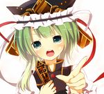  asymmetrical_hair bad_id bad_pixiv_id blush crying crying_with_eyes_open green_eyes green_hair hat pointing purin_jiisan rod_of_remorse shiki_eiki short_hair solo tears touhou 