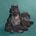 1:1 ambiguous_gender anthro biped canid canine cheek_tuft claws crossed_arms digital_drawing_(artwork) digital_media_(artwork) dipstick_fingers empty_eyes facial_tuft fur gradient_background grey_body grey_fur looking_at_viewer lying mammal mouth_closed multicolored_body multicolored_fur mythological_canine mythological_creature mythology on_front simple_background solo tail text tuft two_tone_body two_tone_fur url werecanid werecanine werecreature werewolf yellow_sclera zire9