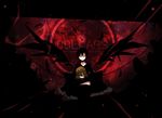  bad_id bad_pixiv_id black_hair brown_hair crown durarara!! glowing glowing_eyes kona_sleipnir orihara_izaya red_eyes severed_head short_hair smile string wings 