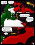 anthro big_breasts body_size_growth breasts comic dnapalmhead dragon duo english_text female giga growth_lines huge_breasts macro male muscular muscular_female muscular_male mythological_creature mythological_scalie mythology onomatopoeia redsaber scalie size_difference size_transformation sound_effects space speech_bubble spikes spikes_(anatomy) text third-party_edit transformation