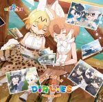  6+girls animal_ears australian_devil_(kemono_friends) belt black_hair blackbuck_(kemono_friends) blonde_hair bow bowtie brown_hair cardigan cat_ears cat_girl cat_tail cloak common_dolphin_(kemono_friends) common_raccoon_(kemono_friends) copyright_name cow_ears cow_girl cow_horns dhole_(kemono_friends) dolphin_girl dress elbow_gloves extra_ears eyepatch fennec_(kemono_friends) food fox_ears fox_girl glasses gloves grey_hair hair_over_one_eye highres horns japari_bun kemono_friends kemono_friends_3 long_hair meerkat_(kemono_friends) meerkat_ears multiple_girls note official_art photo_(object) raccoon_ears raccoon_girl sailor_dress serval_(kemono_friends) shirt shoes short_hair skirt sleeveless sleeveless_shirt tail tasmanian_devil_(kemono_friends) thighhighs wolf_ears wolf_girl wolf_tail 