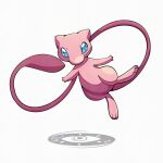  blue_eyes colored_skin full_body looking_at_viewer mew_(pokemon) mistray-art no_humans pink_skin pokemon pokemon_(creature) signature simple_background solo tail white_background 