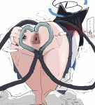  ... 1girl all_fours anger_vein animal_ears anus ass bagaponchi black_hair black_halo black_nails blue_archive blue_skirt cat_ears cat_girl cat_tail clothes_lift facing_away from_behind halo hand_on_own_ass highres kikyou_(blue_archive) multiple_tails shirt simple_background skirt skirt_lift socks solo spoken_ellipsis tail two_tails white_background white_shirt white_socks 