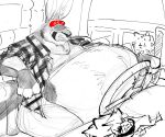 anthro belly big_belly burger clothing duo food hat headgear headwear huge_belly jacket kangaroo macropod male mammal marsupial obese obese_male overweight overweight_male plaid riece_ranchoa solo_focus topwear truck trucker vehicle