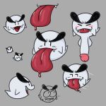 &gt;:3 ambiguous_gender balls black_eyes blep blush bodily_fluids boo_(mario) cute_fangs digital_media_(artwork) dot_eyes ellipsis eyebrows eyes_closed fangs fenillavee floating genitals ghost glans group hi_res humanoid_genitalia humanoid_penis male mario_bros nintendo not_furry open_mouth orange_pupils penis pupils purple_pupils red_pupils saliva saliva_on_tongue side_view simple_background simple_eyes sketch_page smile spirit surprised teeth three-quarter_view tongue tongue_out white_body wide_eyed