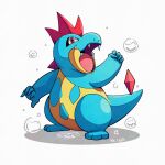  blue_skin bubble colored_skin croconaw full_body mistray-art multicolored_skin no_humans pokemon pokemon_(creature) red_eyes signature simple_background solo tail two-tone_skin white_background yellow_skin 