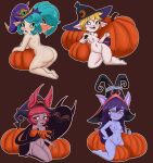 animal_ears animal_nose areola big_breasts big_butt big_hair black_clothing black_hat black_headwear blonde_hair blue_clothing blue_hair blue_hat blue_headwear bluesparrow blush breasts brown_background butt candy_cane_in_mouth clothing covering covering_breasts eyelashes featureless_crotch feet female food front_view fruit fur genitals green_eyes group hair halloween hand_on_hip hat hat_only headgear headgear_only headwear headwear_only hi_res holidays humanoid humanoid_pointy_ears kneeling league_of_legends licking licking_lips licking_own_lips long_hair looking_at_viewer looking_back looking_back_at_viewer lulu_(lol) mostly_nude navel nipples nude open_mouth open_smile orange_eyes pigtails pink_areola pink_body pink_fur pink_hair pink_nipples pink_nose plant pointy_ears poppy_(lol) pumpkin pupils purple_areola purple_body purple_clothing purple_fur purple_hair purple_hat purple_headwear purple_nipples purple_skin rear_view riot_games short_hair short_stack simple_background slit_pupils small_breasts smile tan_body tan_skin tencent thick_thighs tongue tongue_out tristana_(lol) vex_(lol) vulva wide_hips witch_hat yordle
