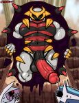 1:1 abs animal_genitalia animal_penis anthro anthrofied balls big_balls big_muscles big_pecs big_penis black_balls black_sclera blue_body bodily_fluids claws dialga dripping equine_genitalia equine_penis erection finger_claws front_view generation_4_pokemon genital_fluids genitals giratina glans grey_body group hi_res huge_penis humanoid_genitalia humanoid_penis legendary_pokemon looking_at_viewer male male/male muscular muscular_anthro muscular_arms muscular_male muscular_thighs nintendo nipples palkia pecs penis pokemon pokemon_(species) pokemorph portal precum precum_drip presenting presenting_balls presenting_penis purple_body red_eyes scared scary solo surprised surprised_face surprised_look trio vein veiny_penis velvetdraw worried worried_look yellow_claws