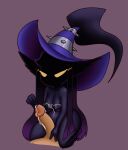 black_body black_fur bluesparrow bodily_fluids breasts clothing crossgender cum cum_on_breasts disembodied_penis empty_eyes female front_view fur genital_fluids genitals hair hat headgear headwear hi_res human humanoid humanoid_pointy_ears kneeling league_of_legends leaking_cum long_hair male male/female mammal nipples nude obscured_face penis pointy_ears purple_background purple_clothing purple_hair purple_hat purple_headwear purple_nipples riot_games short_stack simple_background solo tencent thick_thighs veigar wide_hips witch_hat yellow_eyes yordle