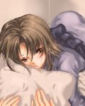  ass bed blush brown_eyes brown_hair japanese_clothes kara_no_kyoukai kimono pillow ryougi_shiki sada_akane solo 