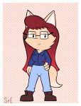 absurd_res anthro boots bottomwear brown_boots brown_clothing brown_footwear canid canine chloe_gutierrez_(jean_and_aristo) clothing denim denim_bottomwear denim_clothing eyewear female fennec_fox footwear fox glasses hair hi_res jean_and_aristo_(comic) jeans mammal mr_harinezumi pants red_hair shoes solo tan_body true_fox