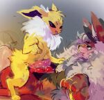 animal_genitalia animal_penis arcanine canine_genitalia canine_penis clothing eeveelution fluffy frottage fur generation_1_pokemon genitals hat headgear headwear hi_res jolteon keksi_susse male male/male nintendo penile penis penises_touching pokemon pokemon_(species) sex yellow_body yellow_fur zanthu