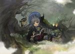  bad_id bad_pixiv_id basket bird blue_eyes book bottle braid child freckles grass grey_hair hat highres hong_yun_ji open_mouth original owl sitting solo tree witch witch_hat 