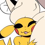 2025 anthro big_breasts black_sclera breasts digital_drawing_(artwork) digital_media_(artwork) duo eyelashes female female/female fingers generation_1_pokemon generation_7_pokemon nintendo pheromosa pikachu pokemon pokemon_(species) red_cheeks tongue tongue_out ultra_beast xarop77 yellow_body