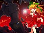  arm_cannon bad_id bad_pixiv_id blonde_hair crashman flashman frills glowing glowing_eyes hair_ribbon metalman ponytail red_eyes red_skirt ribbon rockman roll skirt weapon zakki 