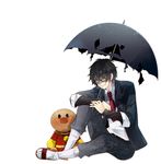  bad_id bad_pixiv_id blazer glasses jacket kiben_gakuha_yotsuya-senpai_no_kaidan male_focus moto necktie sandals school_uniform solo toe_socks umbrella yotsuya_buntarou 