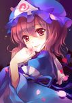  cherry_blossoms closed_mouth face flower hands hat lips petals pink_eyes pink_hair portrait saigyouji_yuyuko sheska_xue short_hair smile solo touhou 