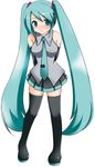  aqua_eyes aqua_hair blush detached_sleeves hatsune_miku long_hair necktie skirt solo thighhighs twintails very_long_hair vocaloid yumegi_atsuki 