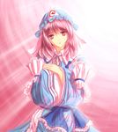  asagi_(xeelee) dress frills gathers hat pink_eyes pink_hair saigyouji_yuyuko solo touhou triangular_headpiece 