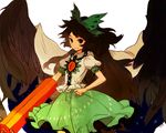  arm_cannon black_hair iwamoto_zerogo long_hair reiuji_utsuho solo touhou weapon wings 