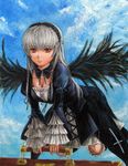  bad_id bad_pixiv_id breasts choker cleavage doll_joints dress frills hairband highres long_hair medium_breasts purple_eyes rozen_maiden silver_hair solo suigintou suitcase tafuto traditional_media wings 