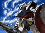  beam_rifle cloud day energy_gun gun gundam mecha no_humans shield sky solo turn_a_gundam turn_a_gundam_(mobile_suit) weapon 