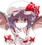  bat_wings bow finger_sucking grune hands hat pale_skin red_eyes remilia_scarlet solo touhou wings 