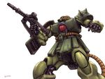  gundam gundam_0080 machine_gun mecha no_humans simple_background solo viridian-c weapon zaku zaku_ii zaku_ii_fz_kai 