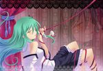  detached_sleeves green_hair kochiya_sanae long_hair ribbon scales snake solo soukuu_kizuna touhou yellow_eyes zoom_layer 