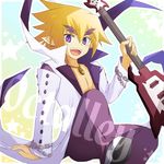  akiha_(ominaeshi) akutare_(disgaea) bad_id bad_pixiv_id blonde_hair disgaea guitar instrument makai_senki_disgaea_2 male_focus pants pointy_ears purple_eyes purple_pants solo 