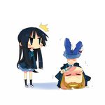  2girls akiyama_mio bangs blunt_bangs blush chibi denim headstand hime_cut jeans k-on! kanikama long_hair multiple_girls pants school_uniform shoes surprised tainaka_ritsu upside-down uwabaki 