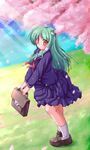  alternate_costume bag green_hair highres kochiya_sanae long_hair lzh school_uniform serafuku snake solo touhou yellow_eyes 