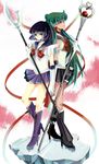  back-to-back bad_id bad_pixiv_id bishoujo_senshi_sailor_moon black_choker bob_cut boots bow choker earrings elbow_gloves garnet_rod gloves green_hair hair_bun half_updo high_heels highres holding holding_spear holding_staff holding_weapon jewelry knee_boots long_hair magical_girl meiou_setsuna multiple_girls nako_(nonrain) outer_senshi polearm purple_eyes purple_footwear purple_hair purple_sailor_collar purple_skirt red_bow rod sailor_collar sailor_pluto sailor_saturn sailor_senshi sailor_senshi_uniform shoes silence_glaive skirt spear staff star star_choker tiara tomoe_hotaru very_long_hair weapon white_gloves 