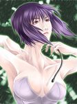  armpits bad_id bad_pixiv_id breasts cable cleavage ghost_in_the_shell ghost_in_the_shell_stand_alone_complex koni kusanagi_motoko large_breasts lipstick makeup purple_hair red_eyes short_hair solo 