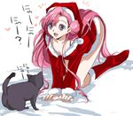  arthur_(code_geass) blush boots breasts cat cleavage code_geass euphemia_li_britannia hat knee_boots kurimomo large_breasts nyan pink_hair purple_eyes santa_costume santa_hat solo translated 