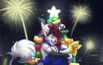 anthro canid canine christmas christmas_decorations christmas_lights christmas_ornament christmas_tree city duo female fireworks fox hi_res holidays love male mammal naoto night plant quimera romantic romantic_couple tree