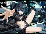  bikini_top black_hair black_rock_shooter black_rock_shooter_(character) blue_eyes denim denim_shorts long_hair midriff scar shoes shorts solo twintails yukinon_(tsuki_koubou) zoom_layer 