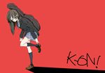  akiyama_mio bad_id bad_pixiv_id bangs black_hair blazer blunt_bangs bow guitar_case hime_cut instrument_case jacket k-on! kansai_local kneehighs loafers long_hair plaid plaid_skirt putting_on_shoes school_uniform shoes skirt socks solo 